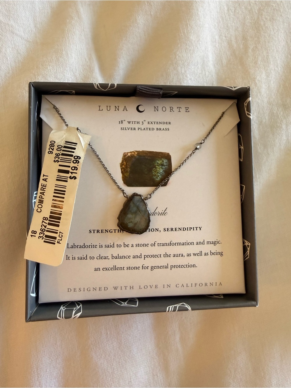 Labradorite Teardrop Pendant Necklace - Iridescent Gray
